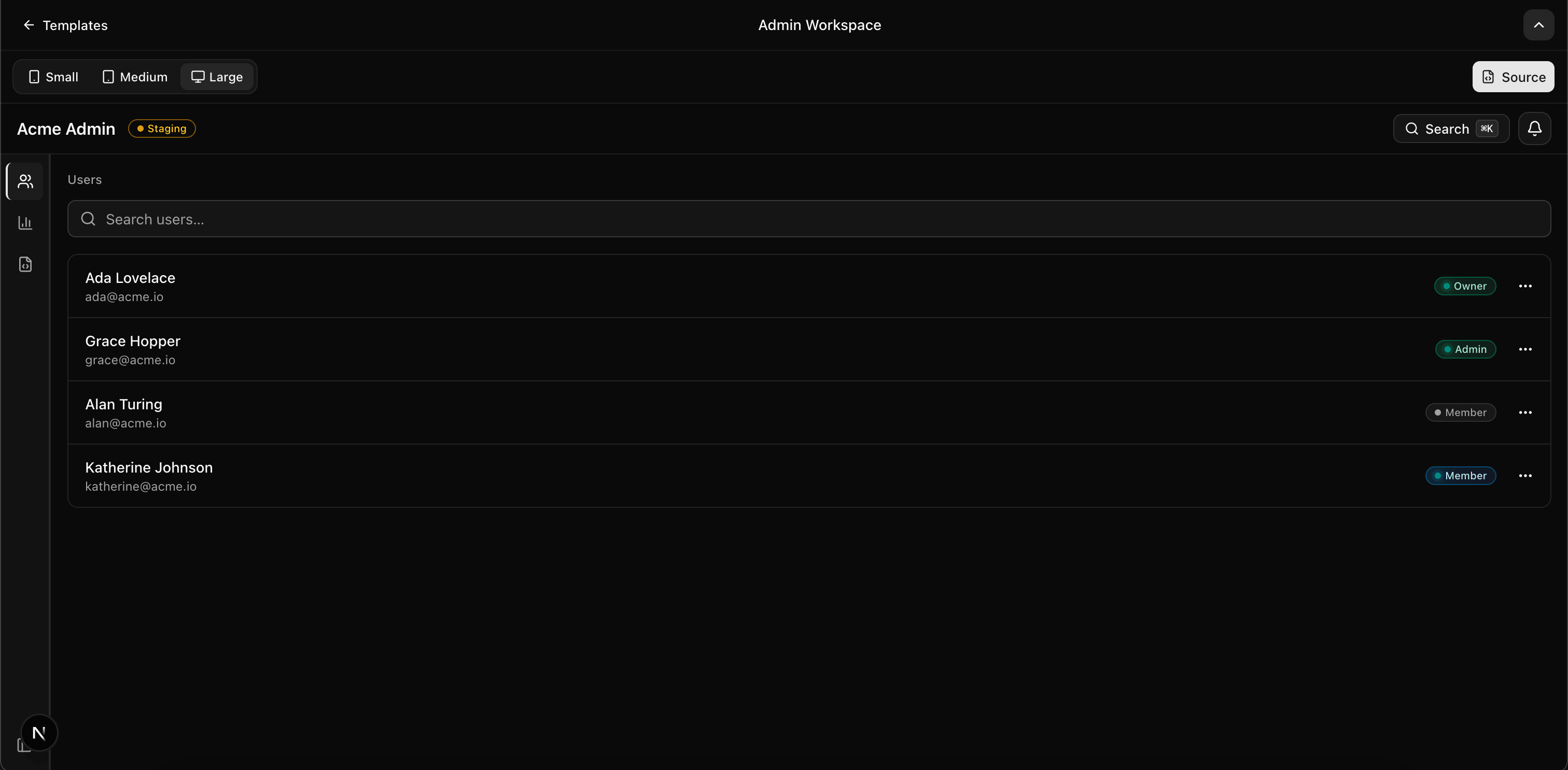 Admin Workspace preview