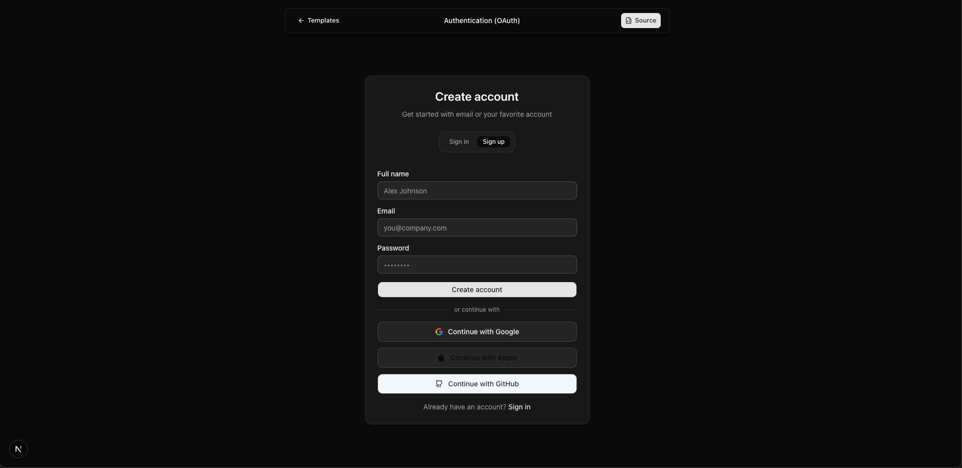 Authentication (OAuth) alternate preview