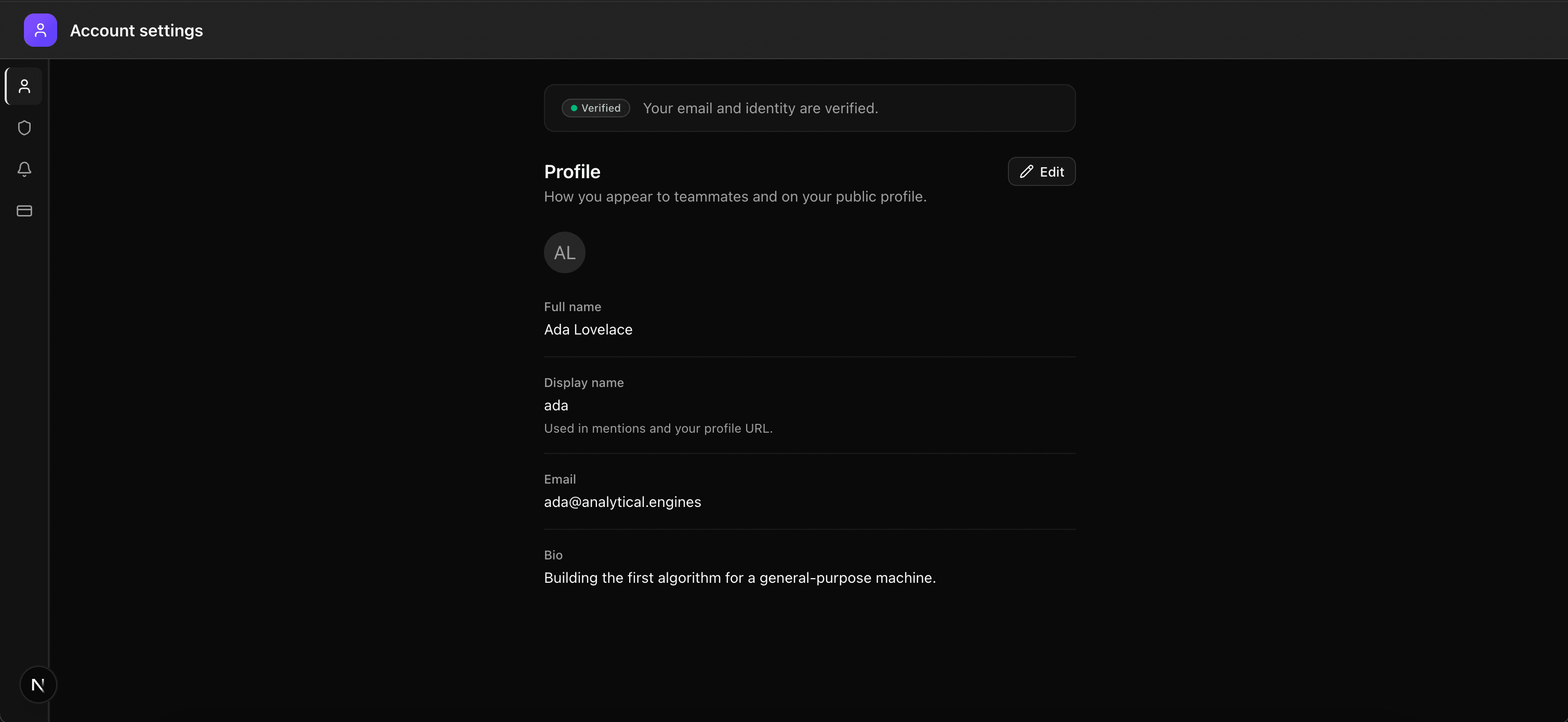 Account Settings preview