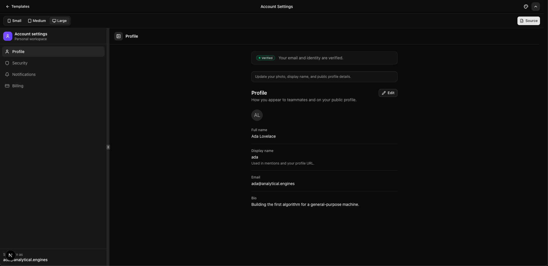 Account Settings preview